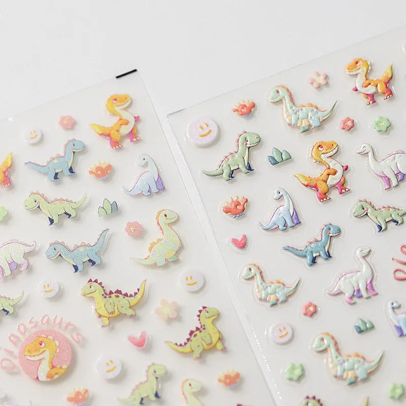5D Cartoon Dinosaur Nail Art Stickers – Colorful Relief Decals for Manicure