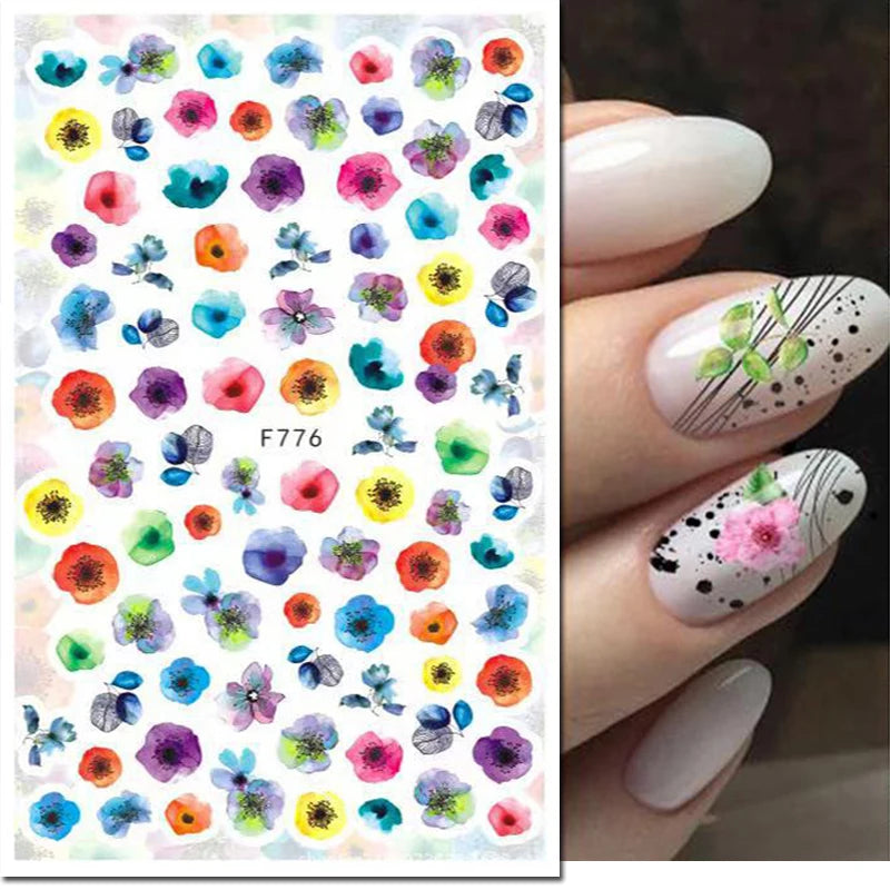 3D Butterfly & Flower Nail Art Stickers – Blue & Purple Decals for Manicure