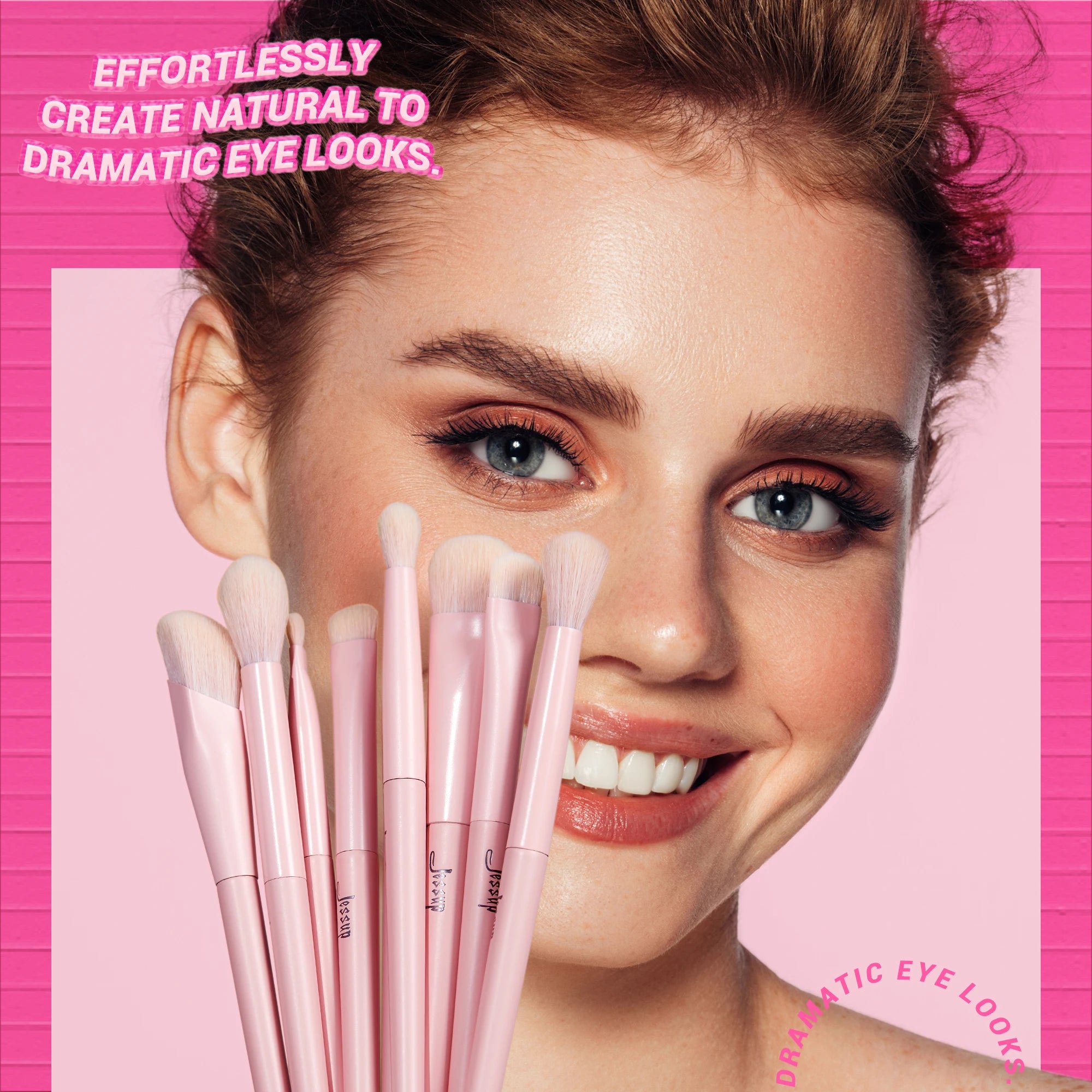 14PCS Pink Makeup Brush Set – Premium Vegan Foundation, Blush, Eyeshadow, Liner & Blending Brushes (T495)