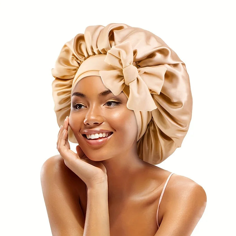 Solid Color Satin Bonnet – High-Quality Adjustable Nightcap & Shower Cap for Women’s Hair Care