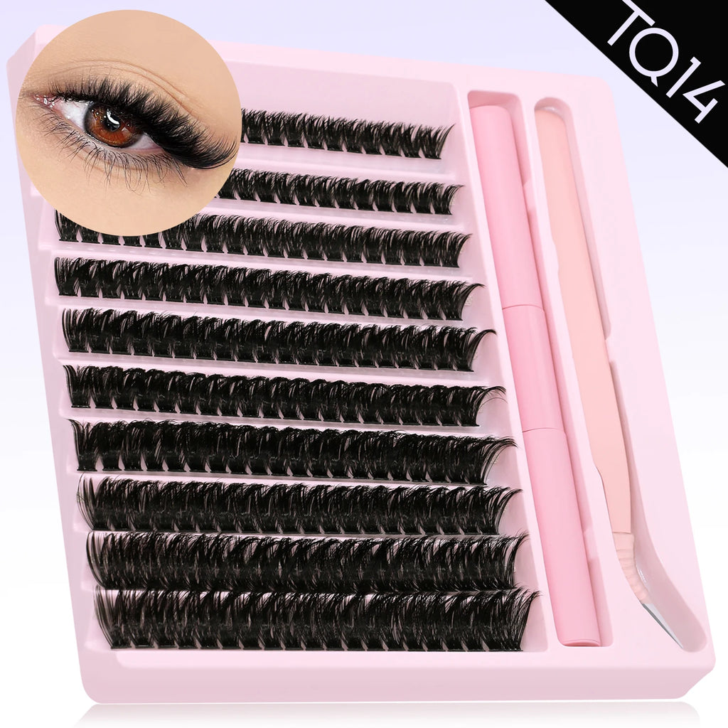 DIY Eyelash Cluster Extension Kit with Tweezers & Waterproof Lash Bond