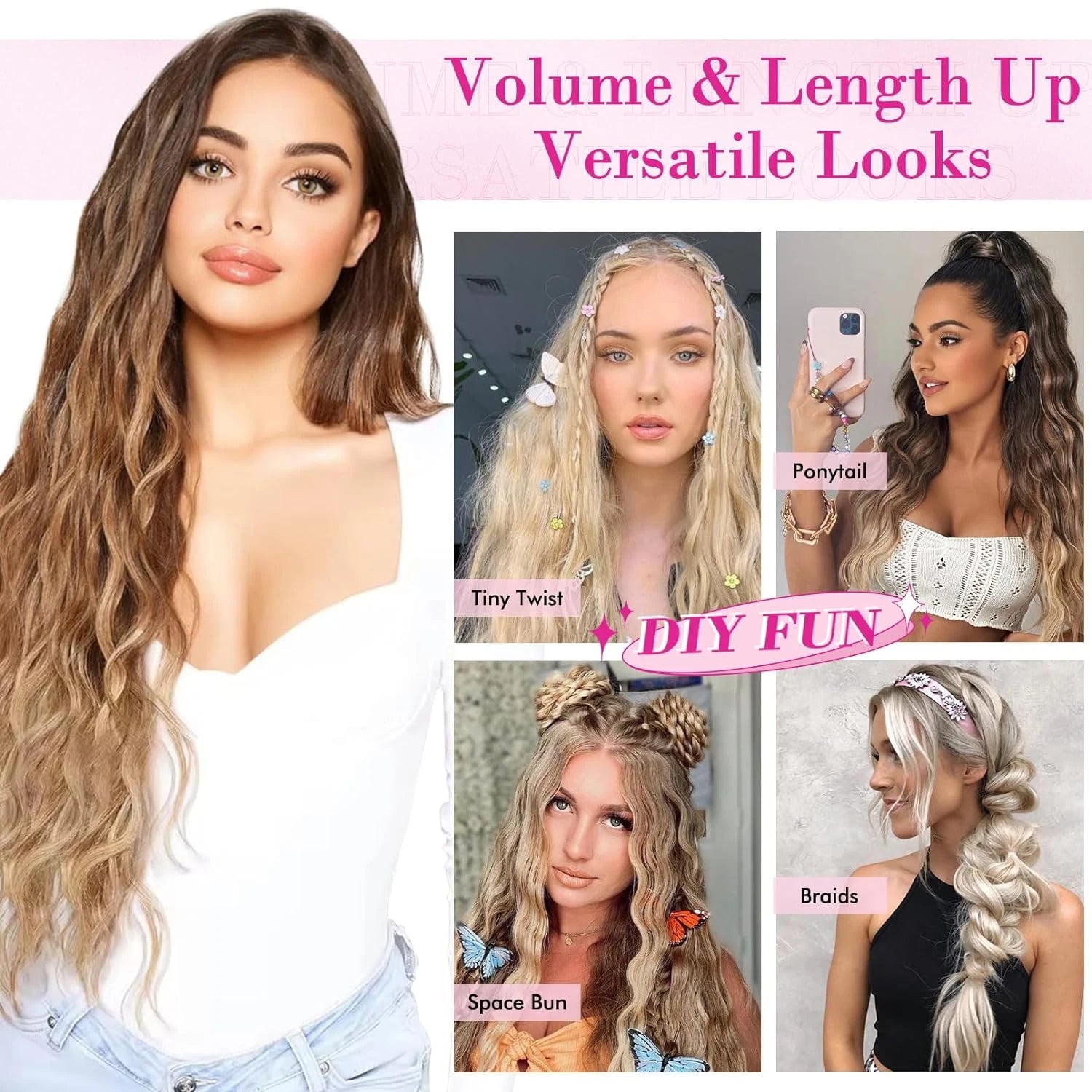 6PCS 20" Curly Synthetic Clip-In Hair Extensions – Wavy Style