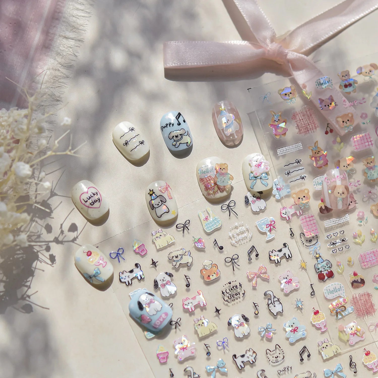 1 Sheet Cute Animal Nail Stickers – Dog, Cat, Bear & Rabbit Decals