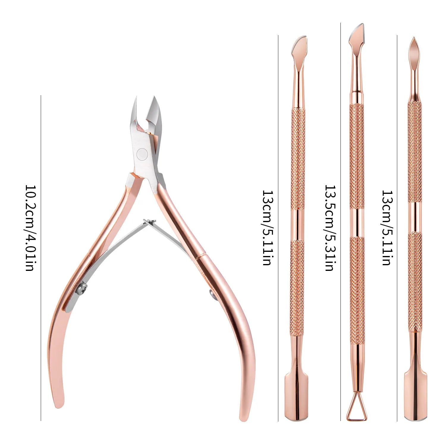 1/3pcs Double-Ended Stainless Steel Cuticle Pusher Set – Dead Skin Remover & Cuticle Scissors, 4pcs Rose Gold Manicure Tools