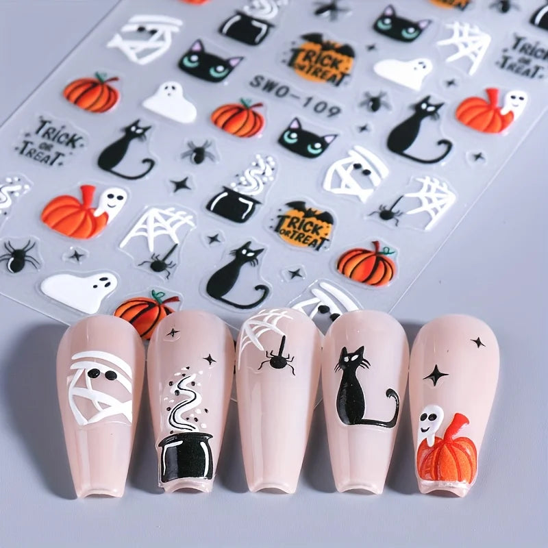 2-Pack Halloween 3D Nail Art Stickers – Self-Adhesive DIY Manicure Decals