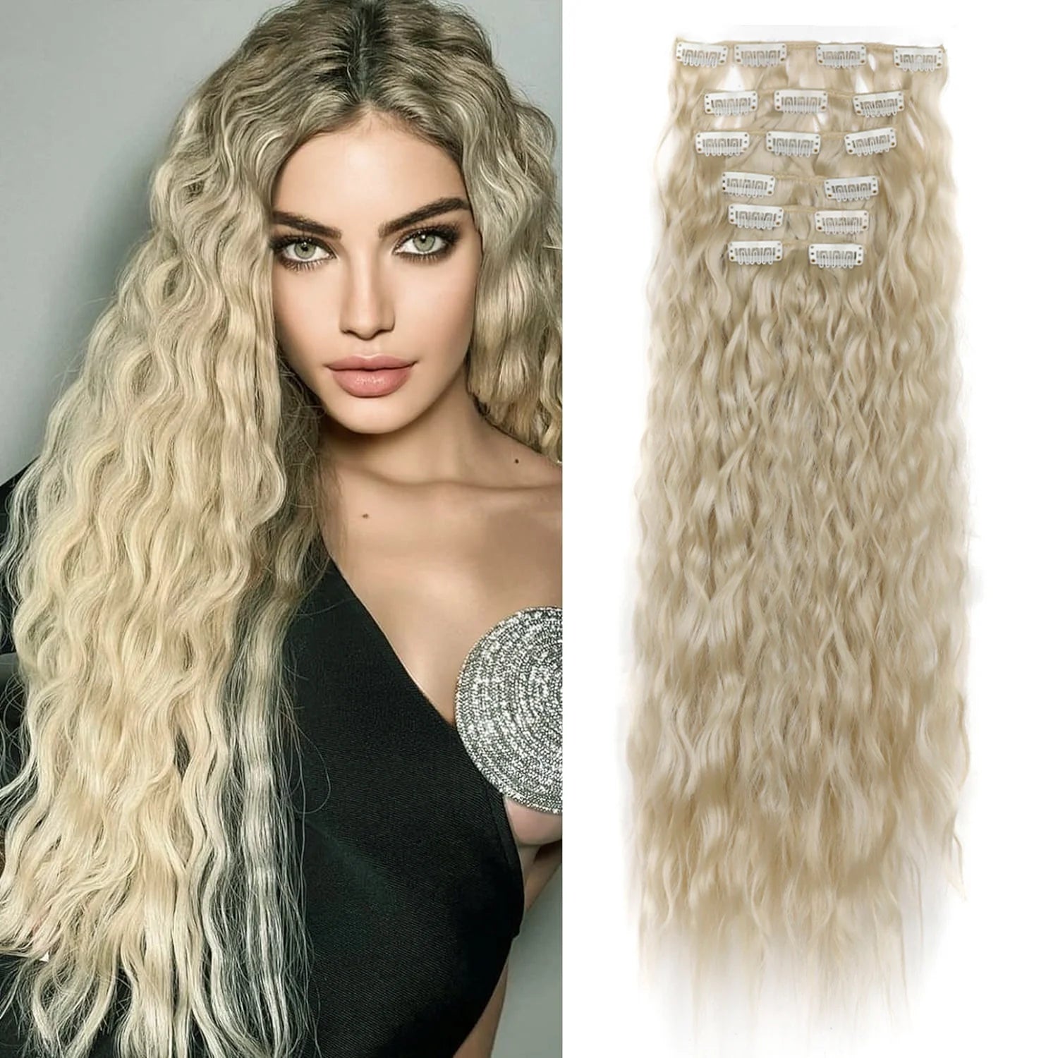6PCS 20" Curly Synthetic Clip-In Hair Extensions – Wavy Style