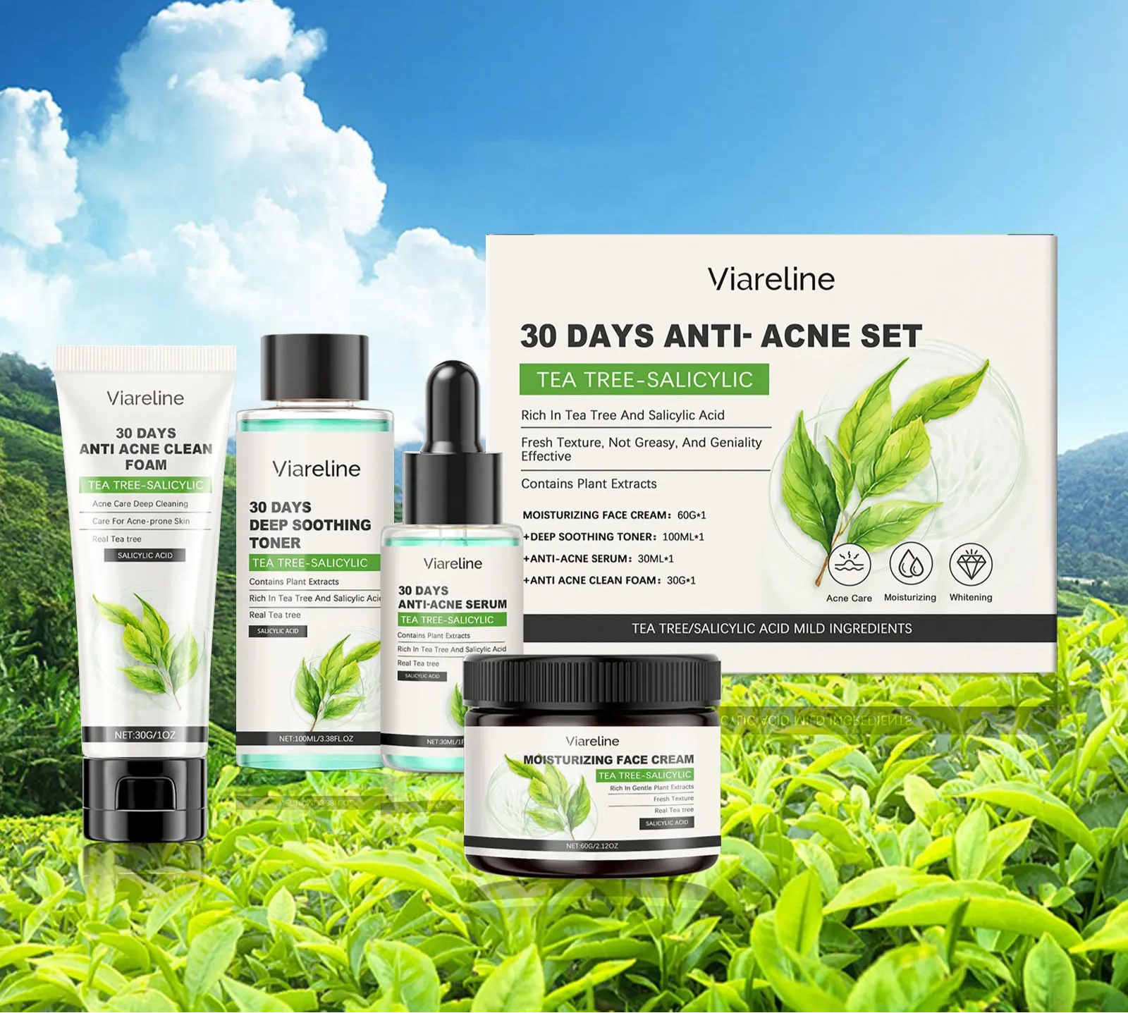 Salicylic Acid Face Care Set – Cleanser, Toner, Serum & Anti-Acne Cream