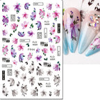 3D Butterfly & Flower Nail Art Stickers – Blue & Purple Decals for Manicure