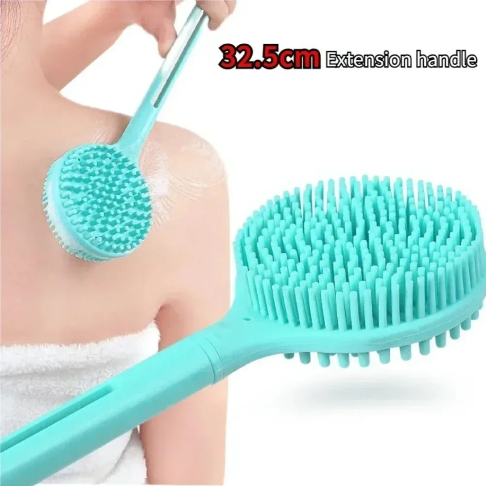 1pc Silicone Long Handle Bath Brush – Double-Sided Exfoliating & Back Massage Shower Brush