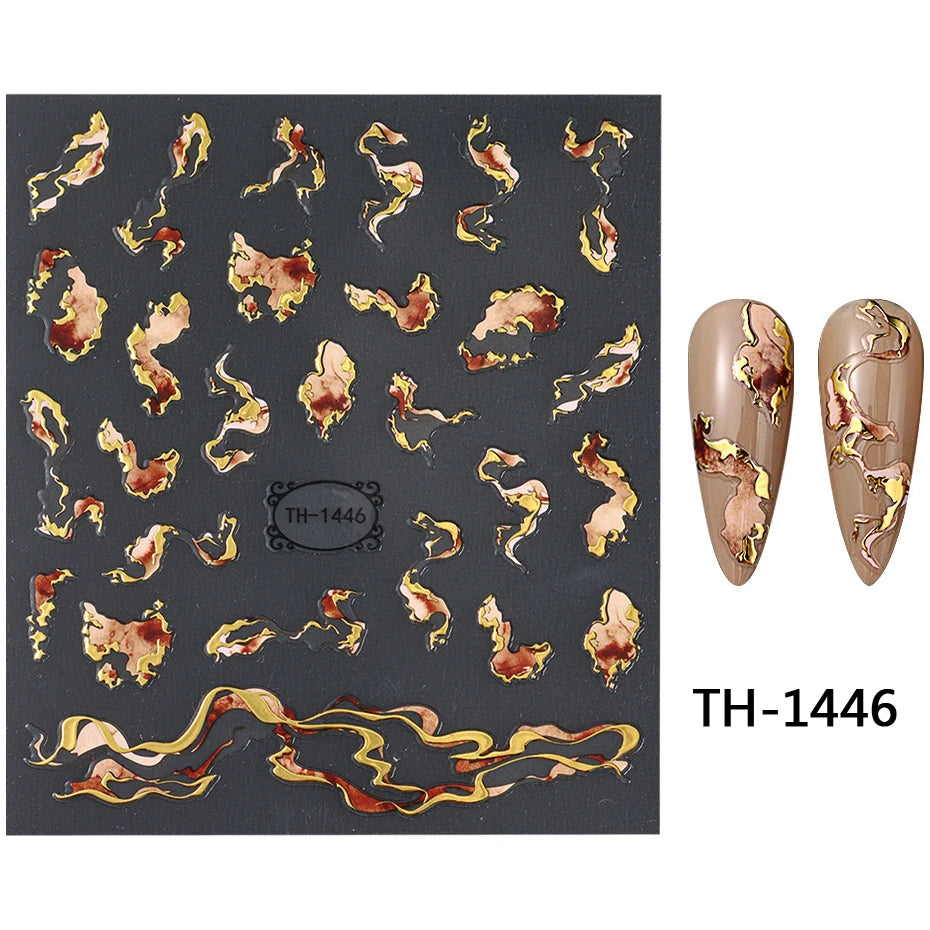 Holographic Purple & Blue Nail Art Stickers – Gold Ink Decals for DIY Manicure