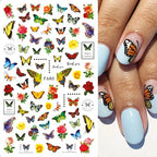 3D Butterfly & Flower Nail Art Stickers – Blue & Purple Decals for Manicure