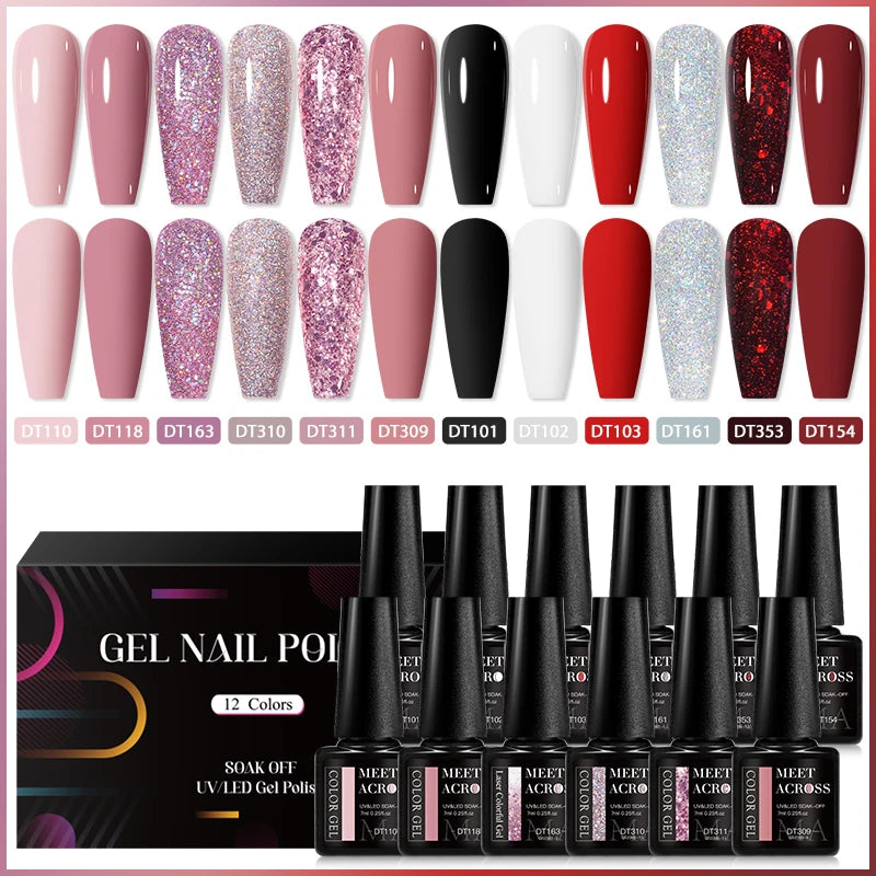 MEET ACROSS 12pcs Macaron Gel Nail Polish Set – UV Soak Off Manicure Kit