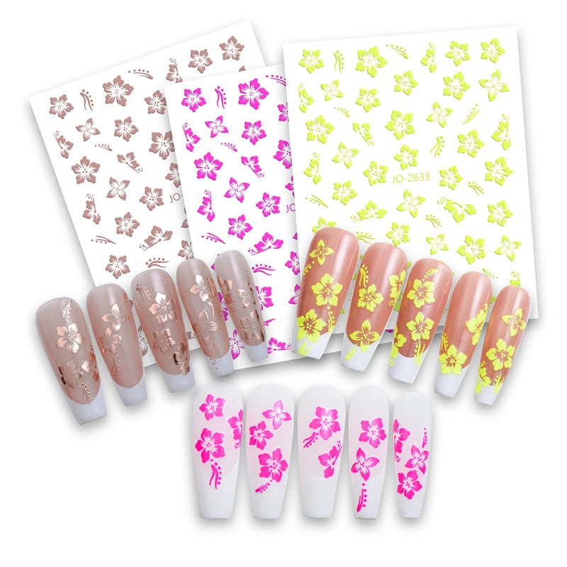 3D Y2K Hibiscus Floral Nail Stickers