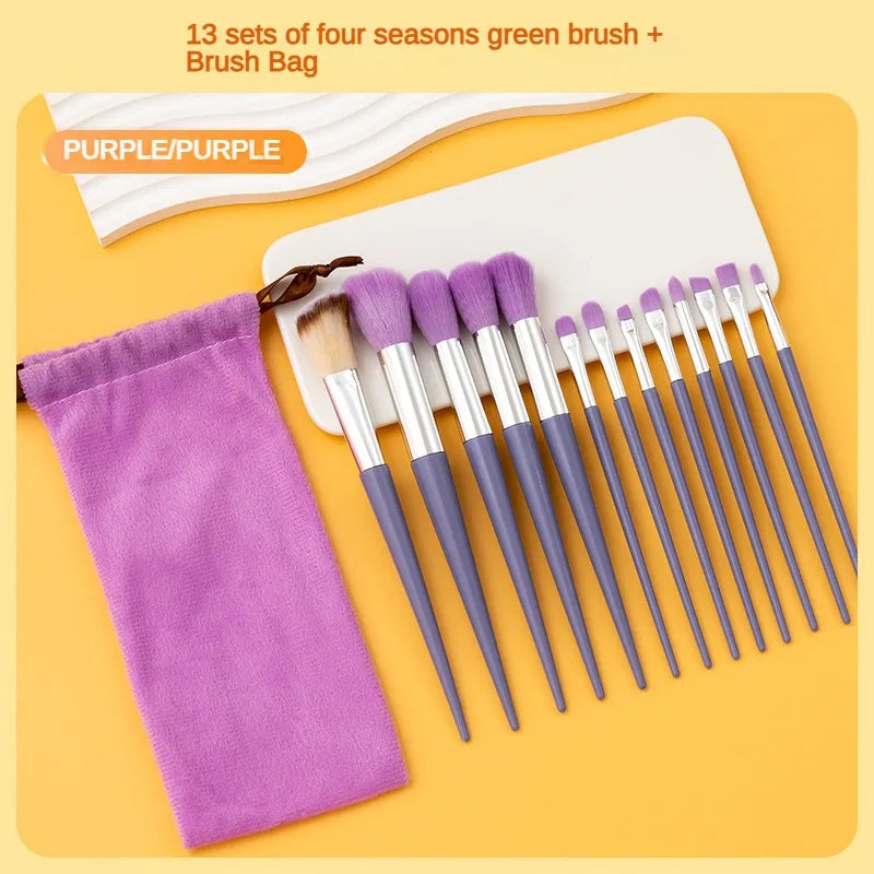 13PurpleFlower Holly Leaf Makeup Brush Set – Soft Hair Full Face Set with Powder, Highlight, Blush & Eyeshadow Brushes