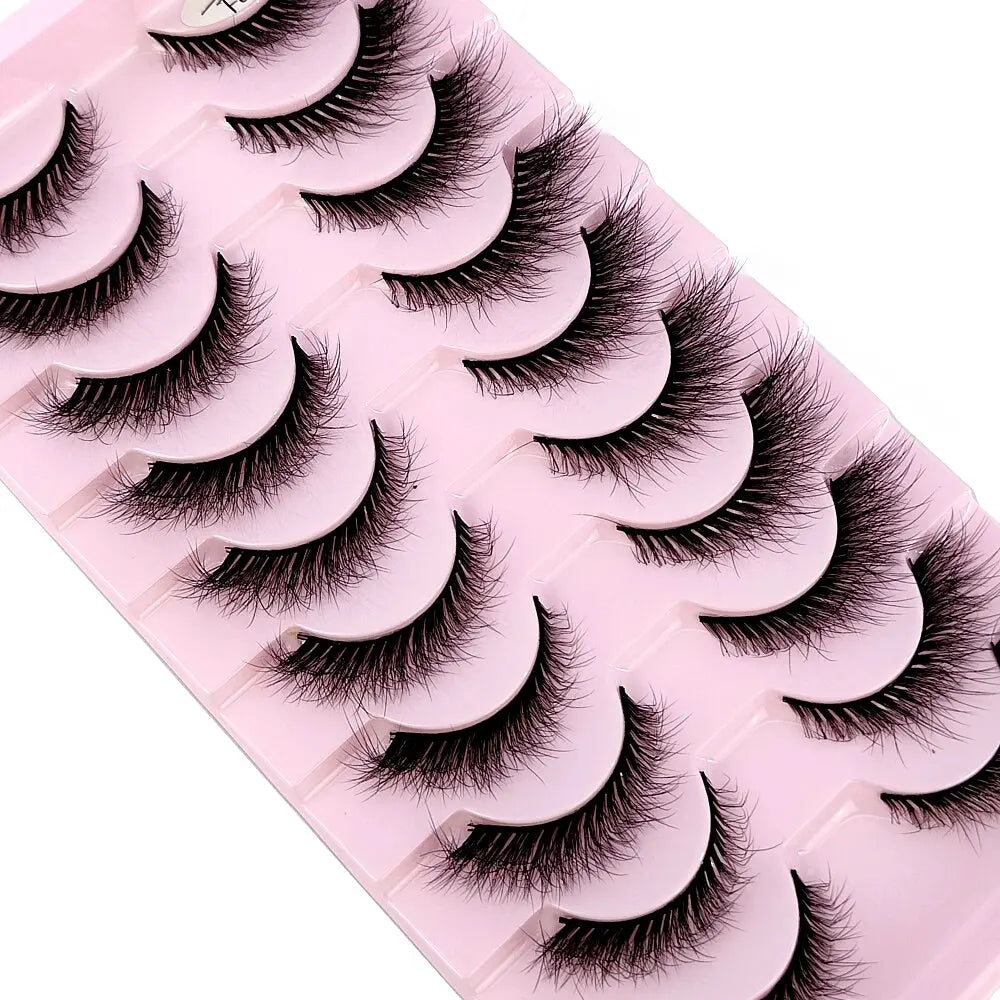 Cat Eye Wispy Mink Lashes – 10 Pairs, Natural Fluffy Long & Short False Eyelashes