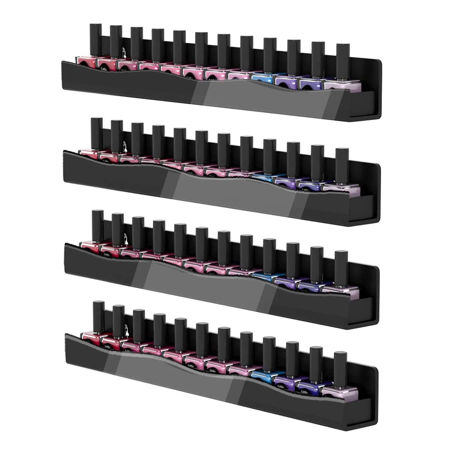 Black Acrylic Nail Polish Wall Rack – 4 Shelves, Holds 48–66 Bottles