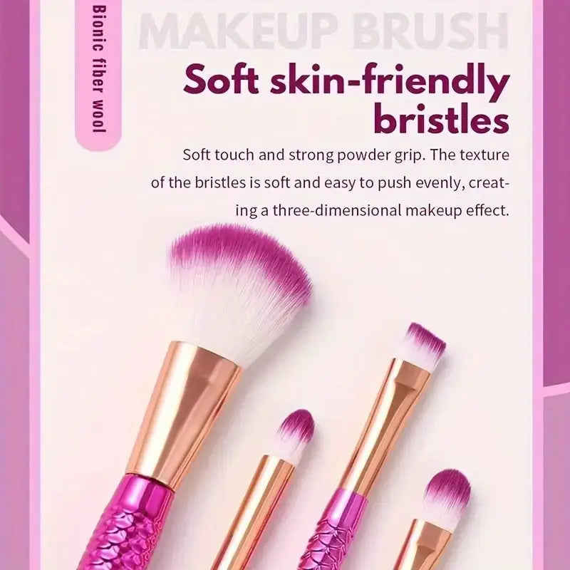 4-Piece Mermaid-Inspired Soft Makeup Brush Set with Fish-Tail Handles