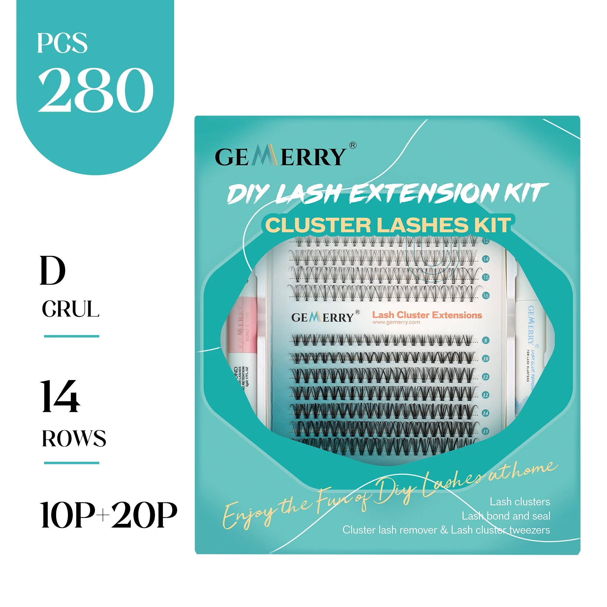DIY Lash Extension Kit – 280 Clusters with Bond, Seal, Remover & Tweezers (40/50 Pack)