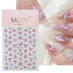3D Aurora Shell Butterfly Nail Sticker – Pink & Purple, 8×10 cm