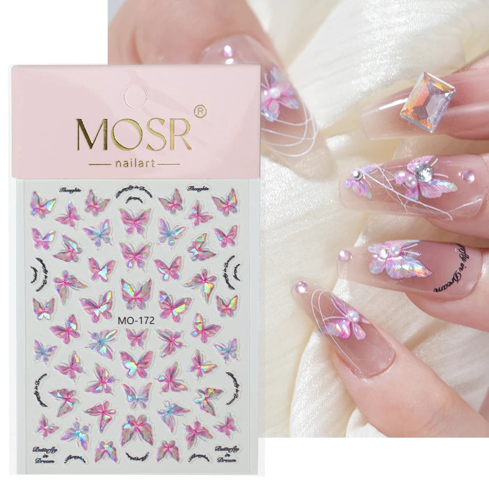 3D Aurora Shell Butterfly Nail Sticker – Pink & Purple, 8×10 cm