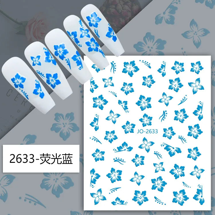 3D Y2K Hibiscus Floral Nail Stickers