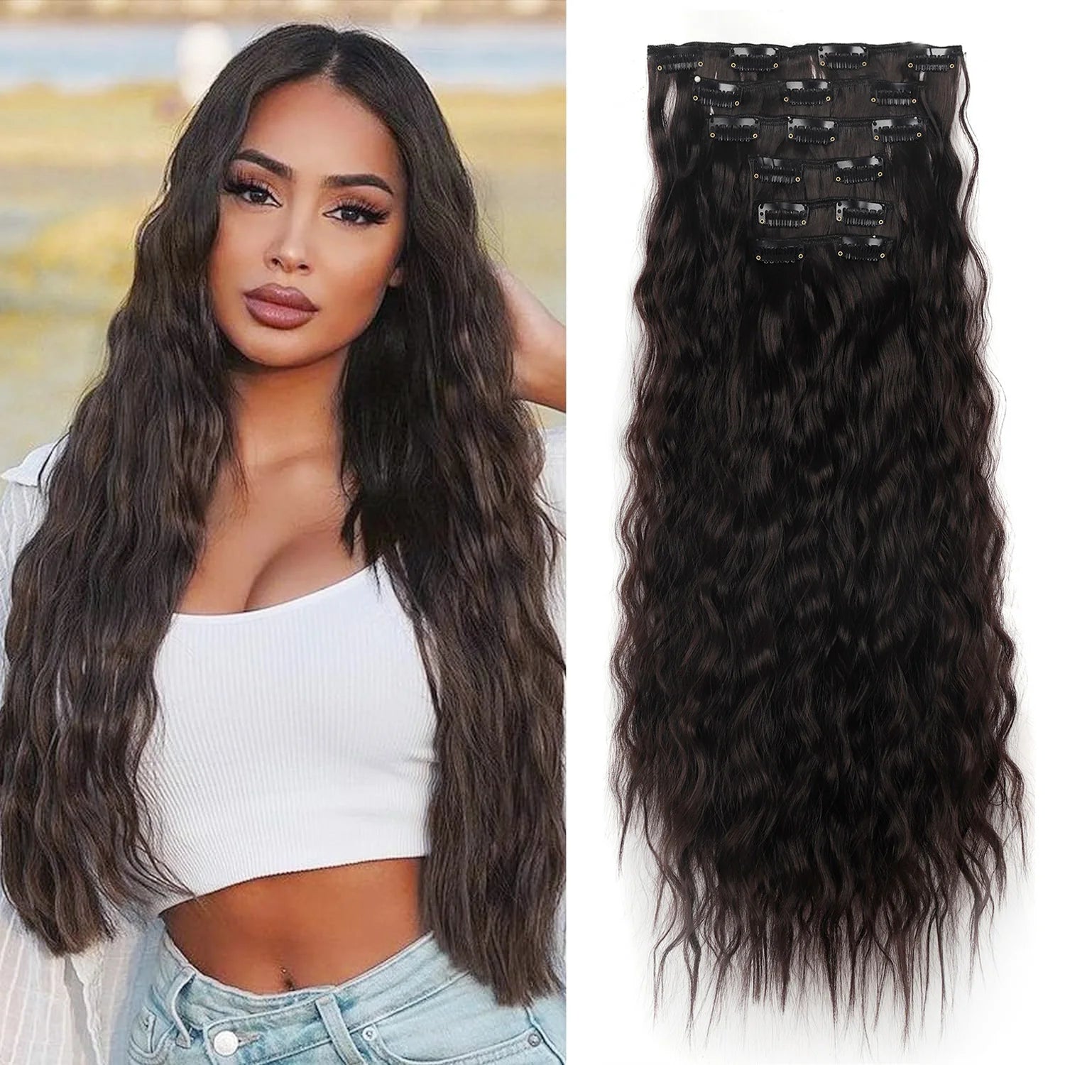6PCS 20" Curly Synthetic Clip-In Hair Extensions – Wavy Style