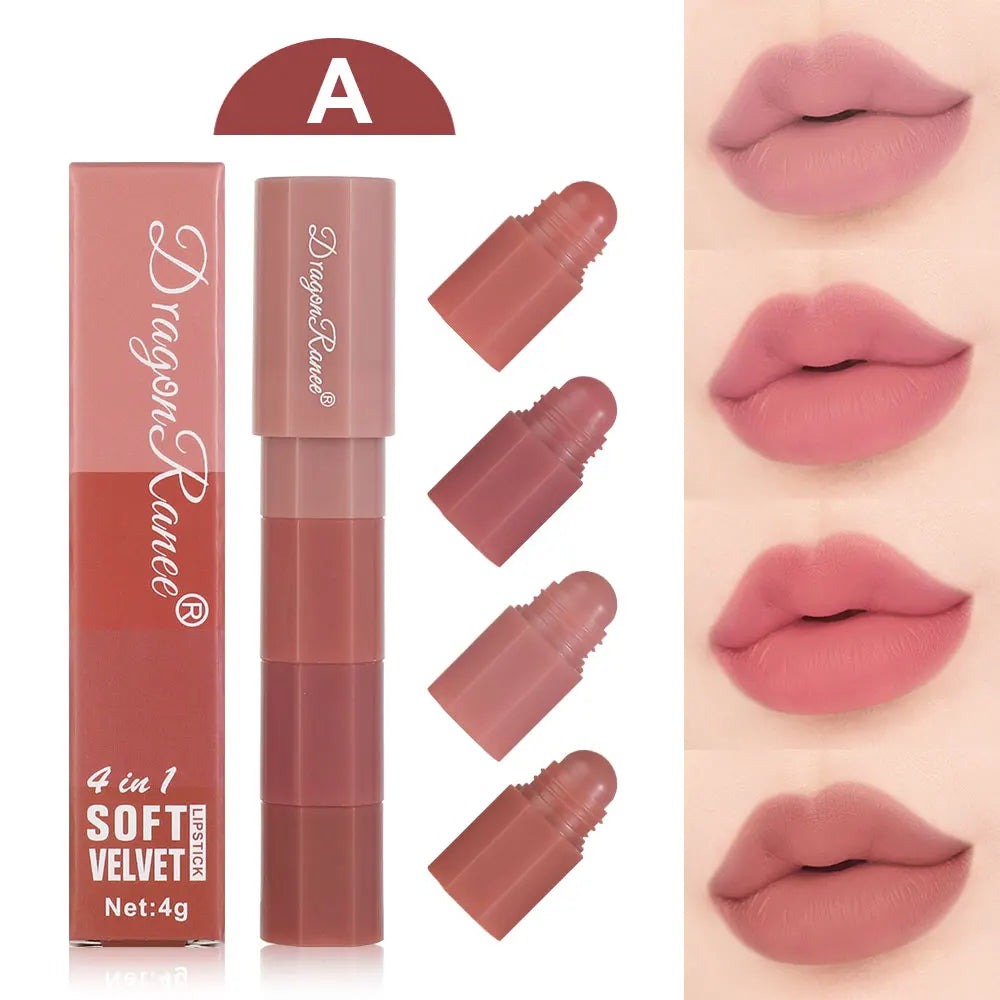 Mini 4-Color Matte Lipstick Pen – Moisturizing, Long-Lasting, Highly Pigmented
