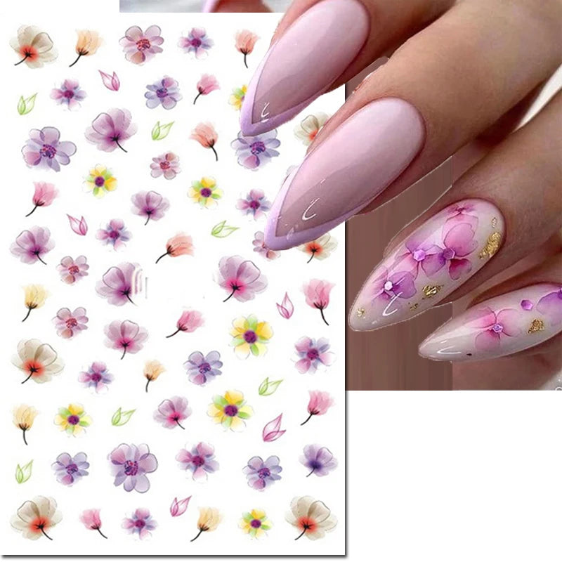 3D Y2K Hibiscus Floral Nail Stickers