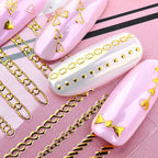 3D Gold Metal Nail Stickers – Chain & Zipper Decals for Women