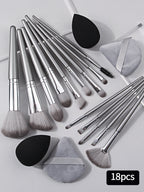 18-Piece Makeup Brush & Sponge Set – Portable, Soft, Dual-Use Tools