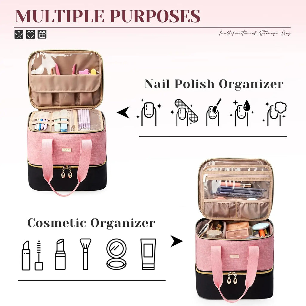 Double Layer Nail Polish Organizer Bag – Large Portable Carrying Case