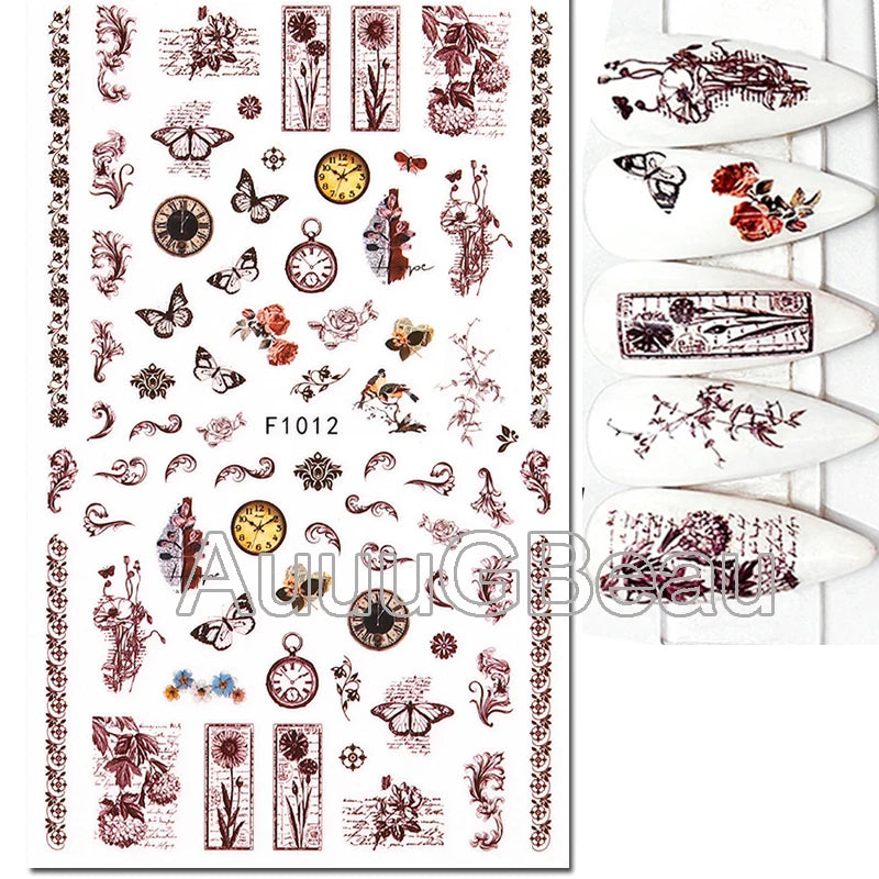 3D Floral & Butterfly Nail Art Stickers Decals