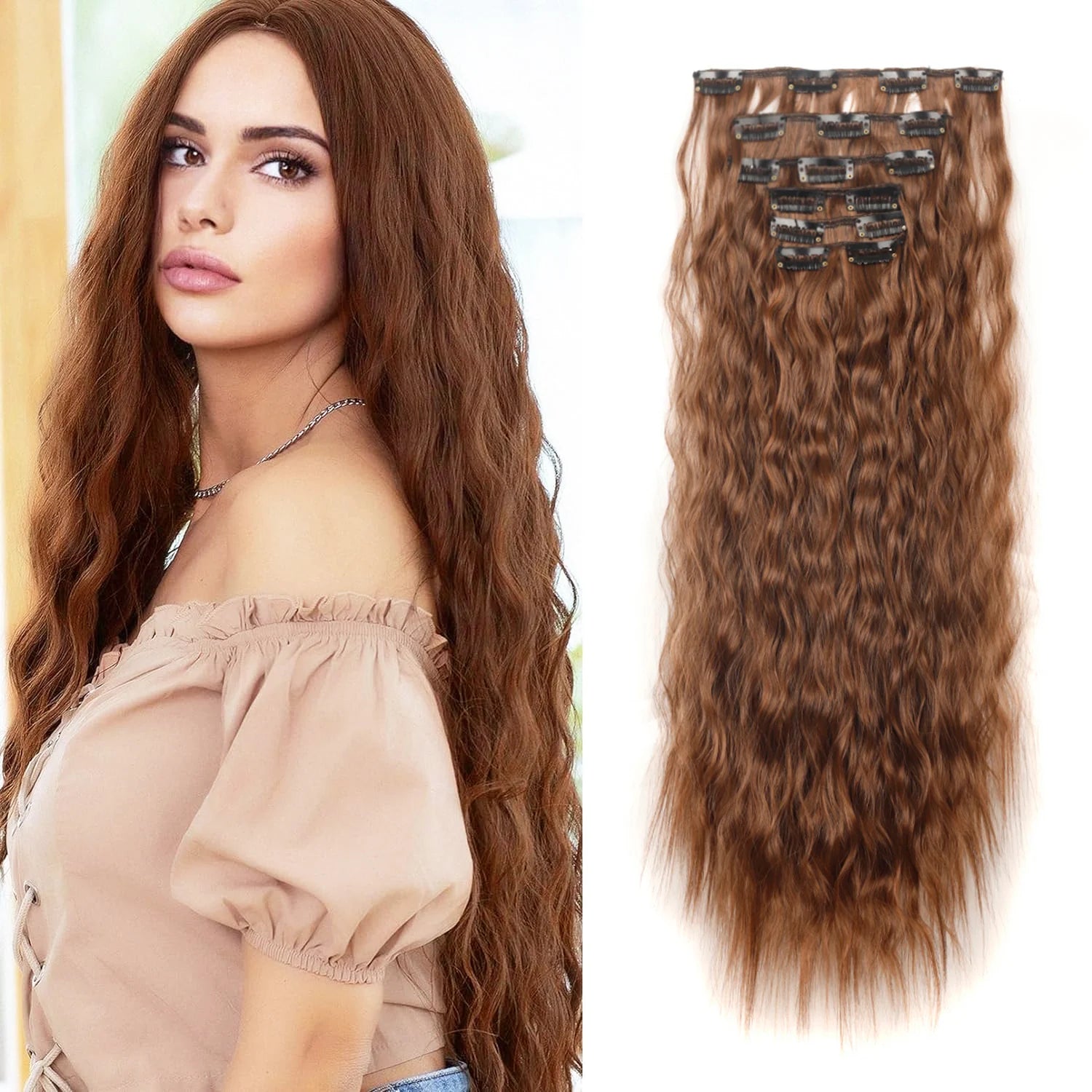 6PCS 20" Curly Synthetic Clip-In Hair Extensions – Wavy Style