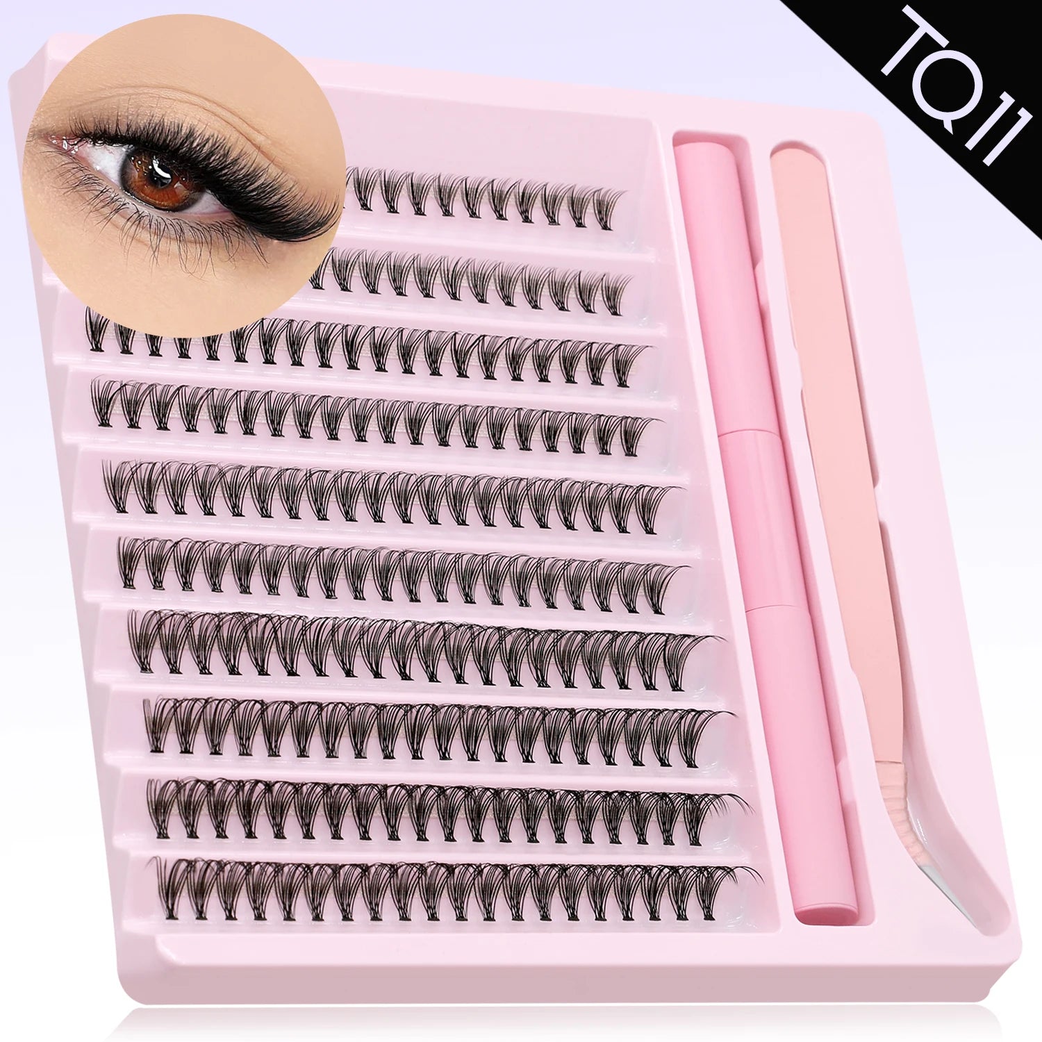 DIY Eyelash Cluster Extension Kit with Tweezers & Waterproof Lash Bond