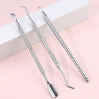 3pcs Stainless Steel Cuticle Pusher & Remover Set – Includes Cuticle Trimmer, Dead Skin Pusher & Gel Polish Remover Tool