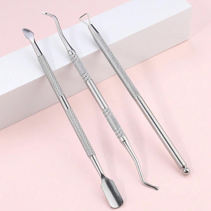 3pcs Stainless Steel Cuticle Pusher & Remover Set – Includes Cuticle Trimmer, Dead Skin Pusher & Gel Polish Remover Tool