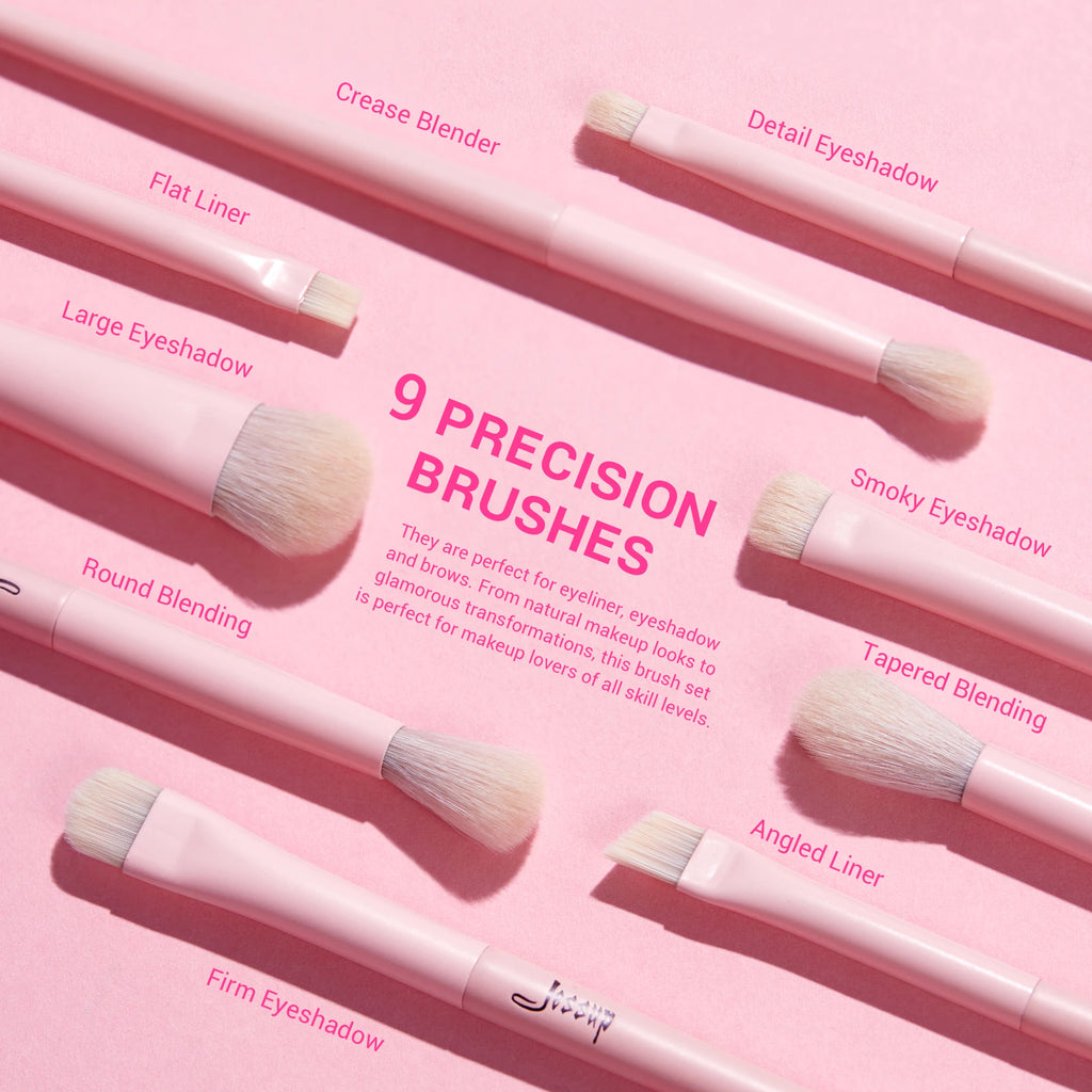 14PCS Pink Makeup Brush Set – Premium Vegan Foundation, Blush, Eyeshadow, Liner & Blending Brushes (T495)