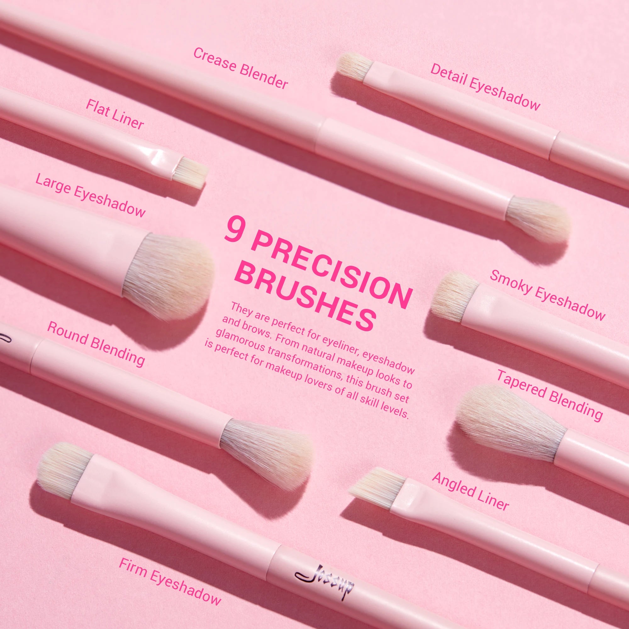 14PCS Pink Makeup Brush Set – Premium Vegan Foundation, Blush, Eyeshadow, Liner & Blending Brushes (T495)
