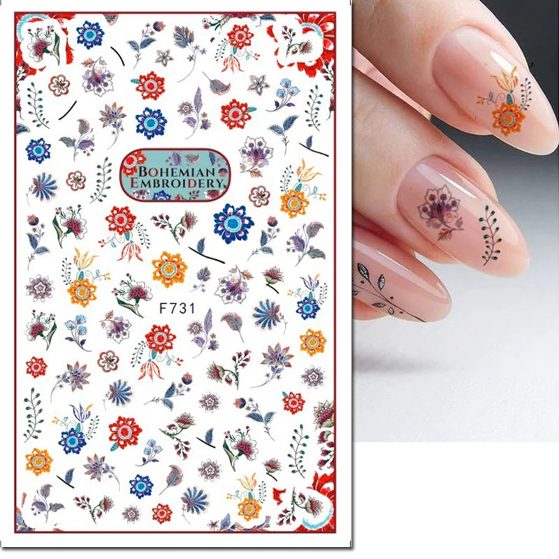 3D Butterfly & Flower Nail Art Stickers – Blue & Purple Decals for Manicure