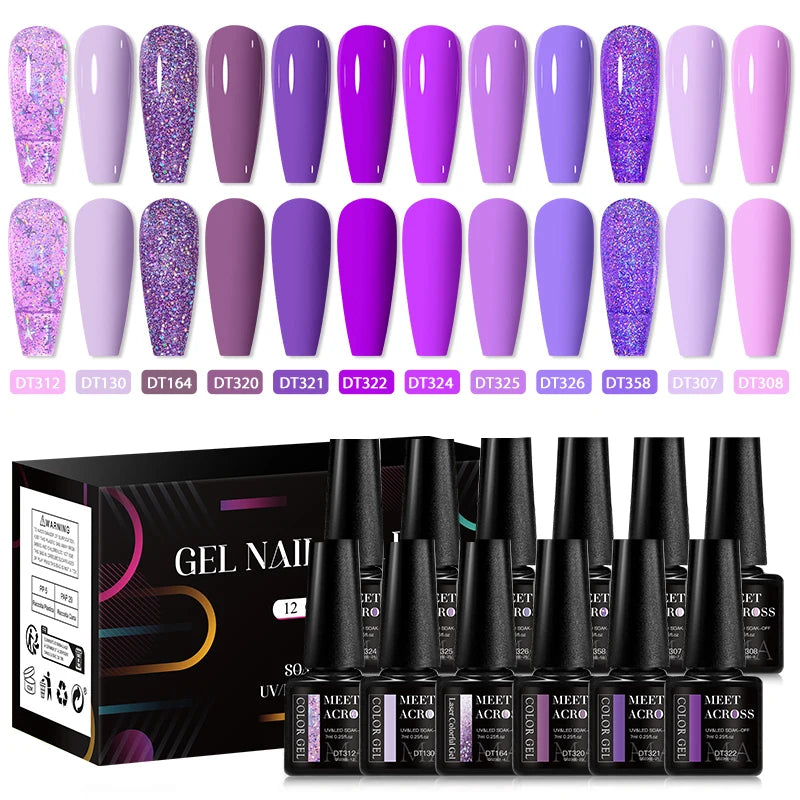 MEET ACROSS 12pcs Macaron Gel Nail Polish Set – UV Soak Off Manicure Kit