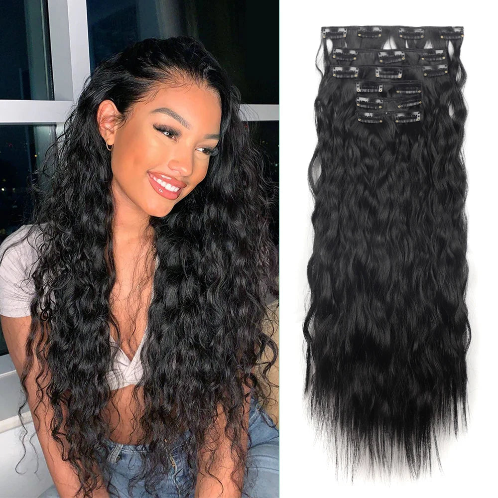 6PCS 20" Curly Synthetic Clip-In Hair Extensions – Wavy Style