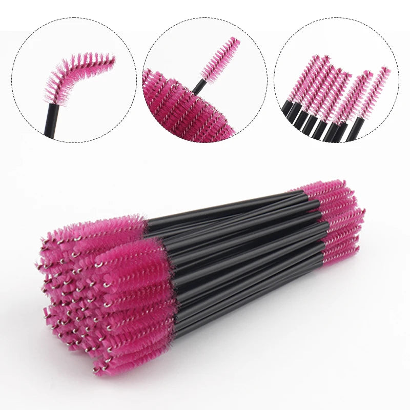 50pcs Double-Head Eyelash & Eyebrow Brushes – Micro Mascara Wands & Lash Extension Applicators