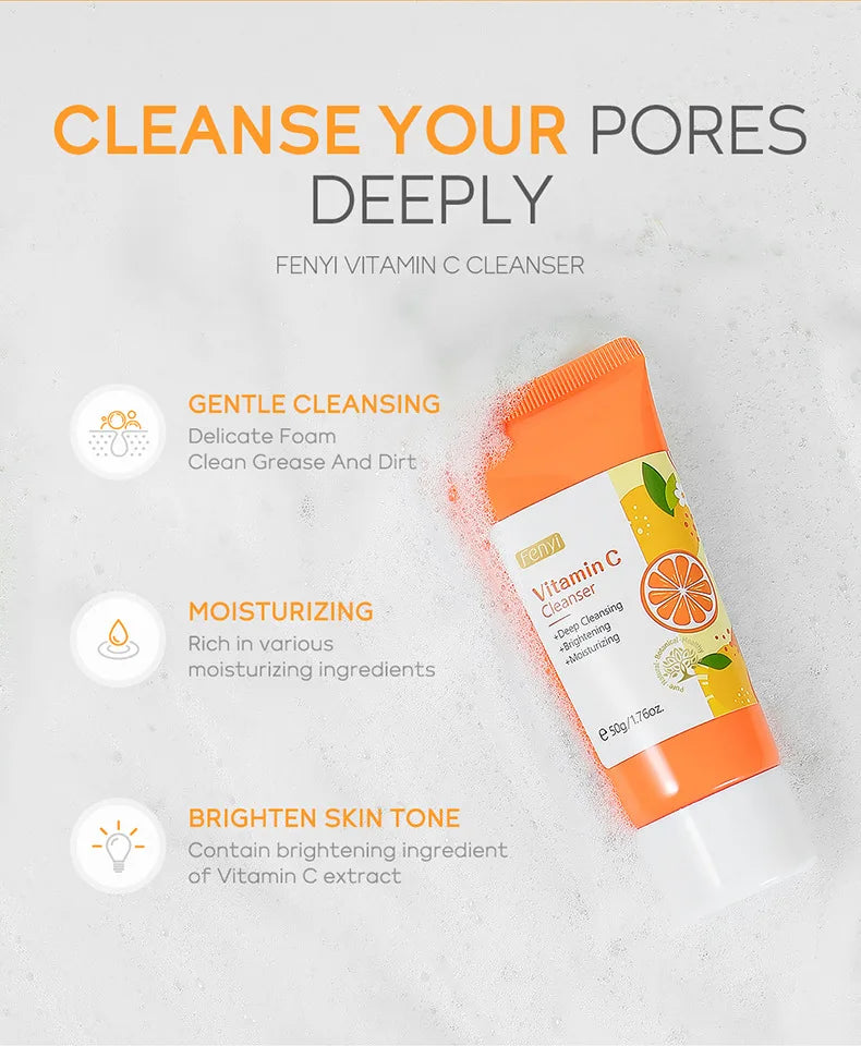 Vitamin C Facial Cleanser – Deep Cleansing, Moisturizing, Blackhead Removal Skincare Foam