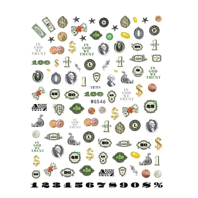 3D Dollar Sign Nail Art Stickers