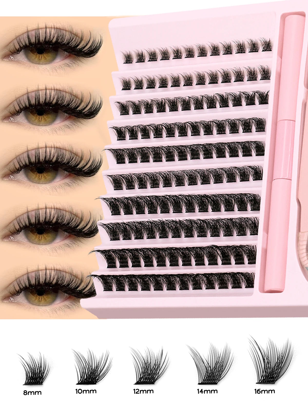 DIY Eyelash Cluster Extension Kit with Tweezers & Waterproof Lash Bond