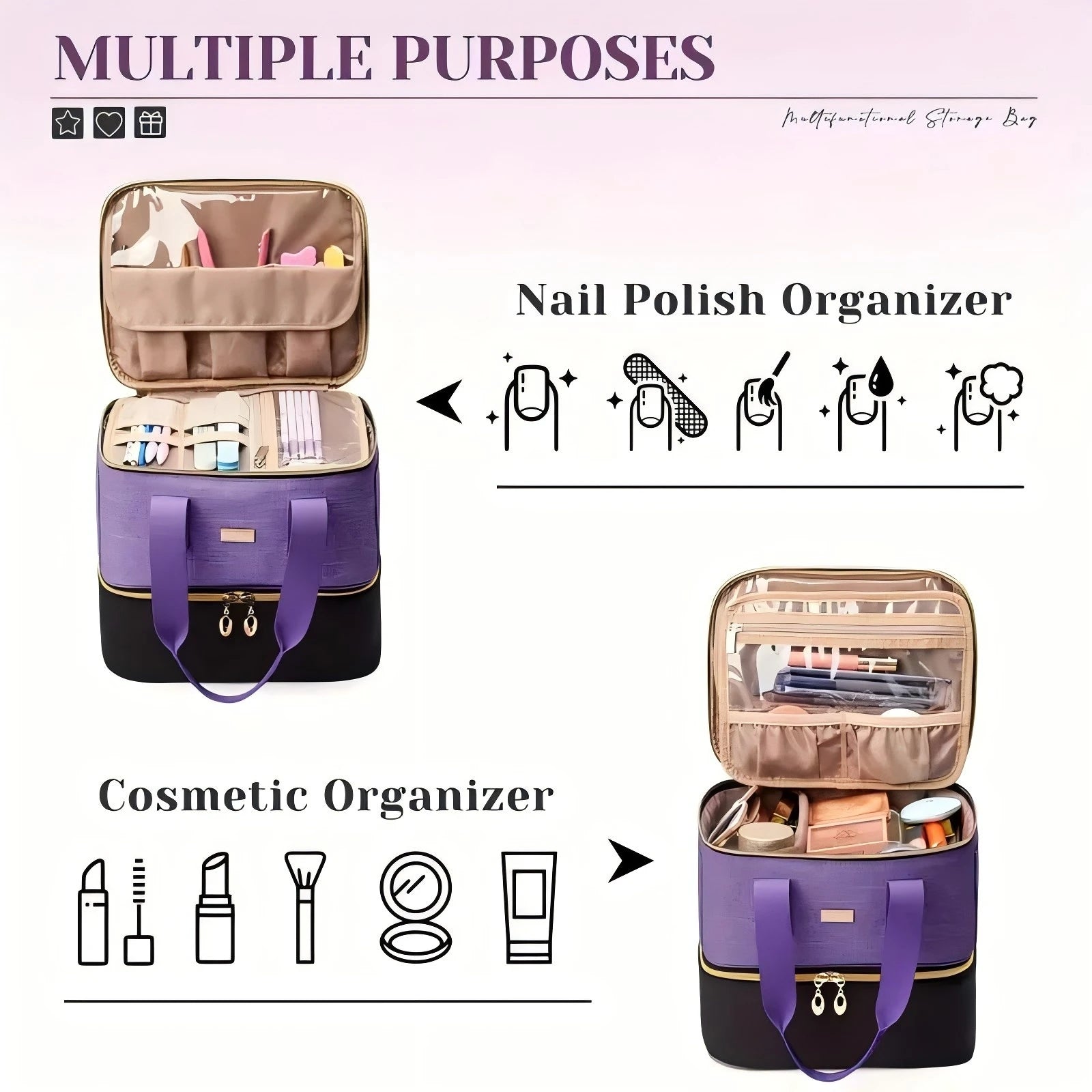 Double Layer Nail Polish Organizer Bag – Large Portable Carrying Case