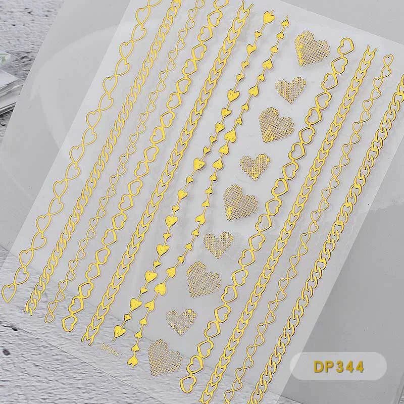 3D Gold Metal Nail Stickers – Chain & Zipper Decals for Women