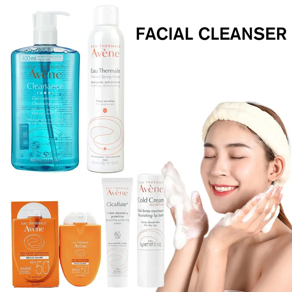 Avene Facial Cleanser & Moisturizing Gel – Deep Cleansing, Whitening, with Cold Cream & SPF 50+ Sunscreen