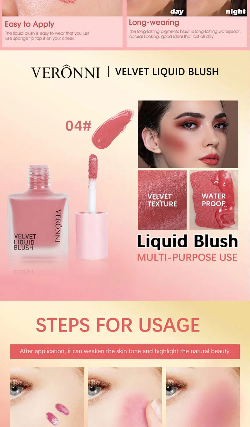 4-Color Liquid Blush – Long-Lasting, Blend able Vegan Cheek Tint