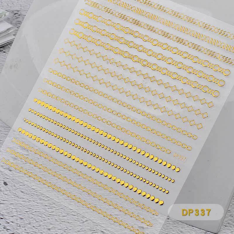 3D Gold Metal Nail Stickers – Chain & Zipper Decals for Women